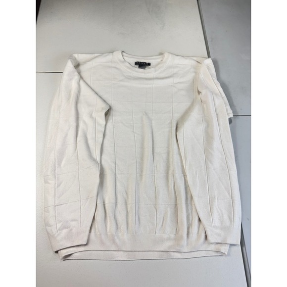 Consensus Menswear XL Cream Cotton Blend Crewneck Sweater Square Pattern - Picture 3 of 8